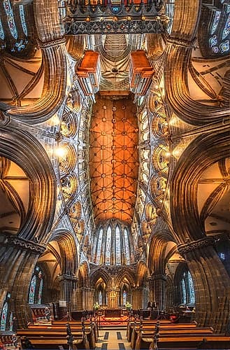 Scotland-Glasgow Abstract panoramic of 12th century cathedral interior and ceiling Art Print by Jaynes Gallery